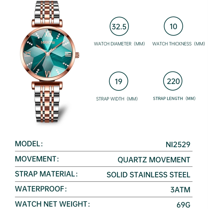 NIBOSI Fashion Rhombus Mirror  - Luxury Watch Top 10 review and price
