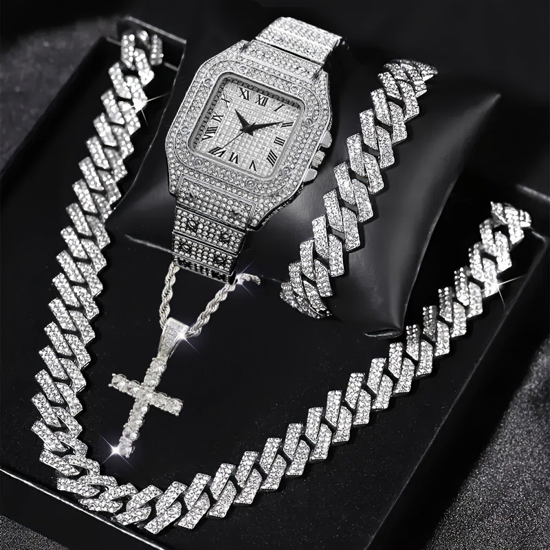 4PCS Fashion Iced Out Square M - Luxury Watch Iceberg review and price
